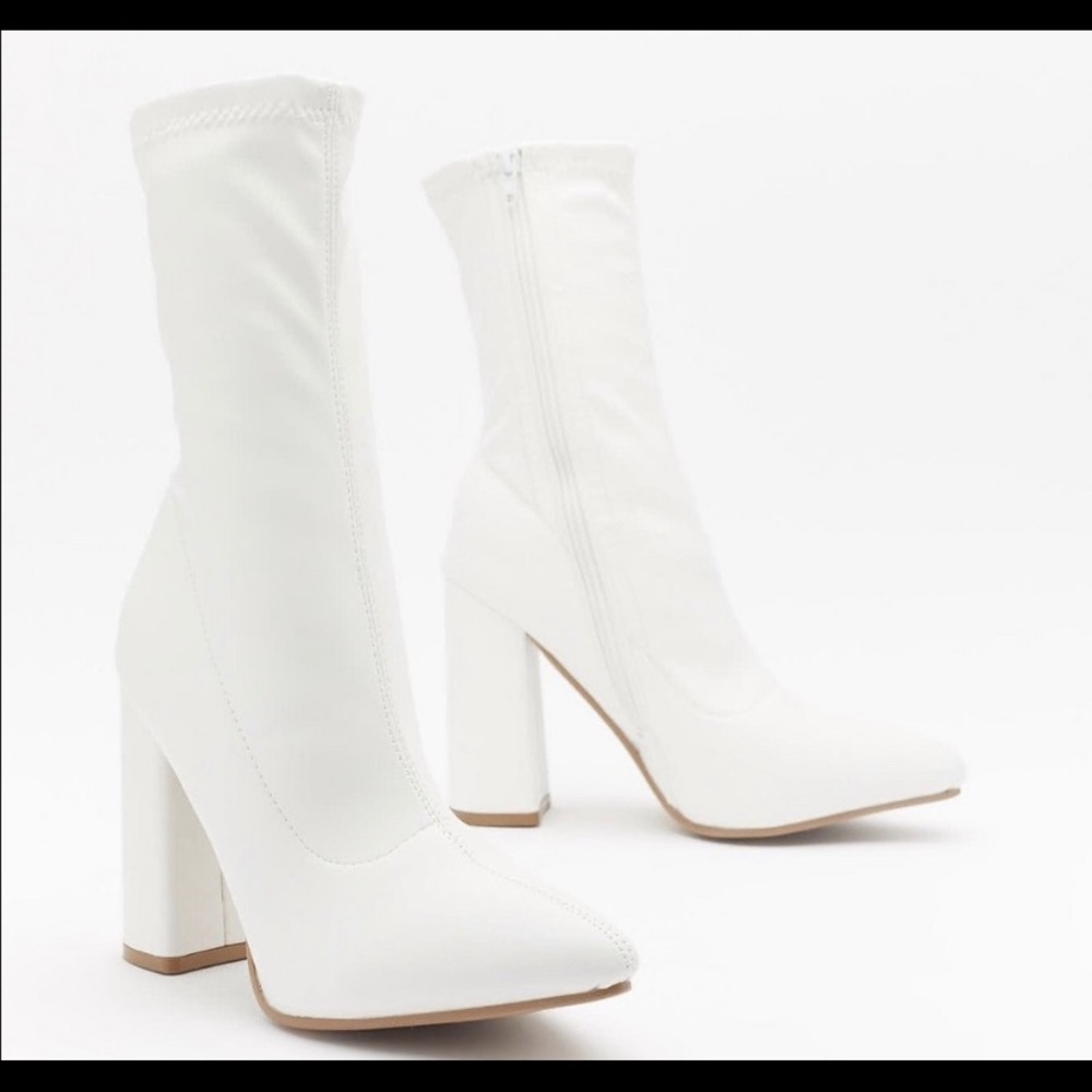 Faux white leather boots